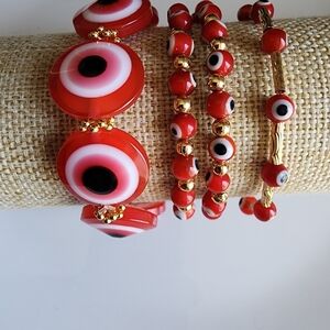 Red and Gold Evil Eye Bracelet Set